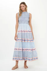 Oliphant Sleeveless Smocked Maxi-Jungi Peach Dress