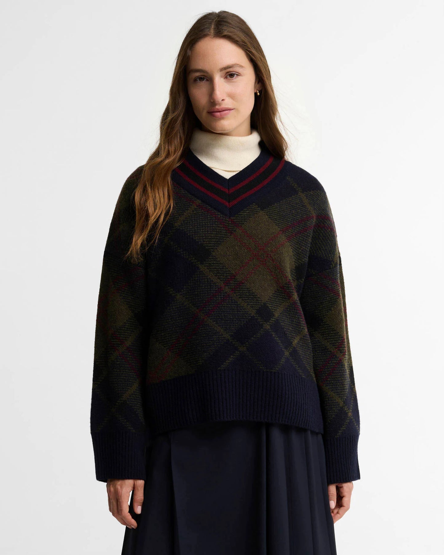 Barbour Women’s Shae V Neck Tartan Wool Sweater