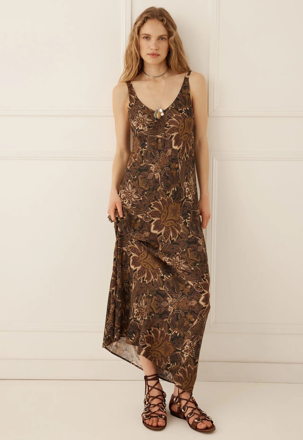 Spell Women’s Damask Bias Dress in Walnut