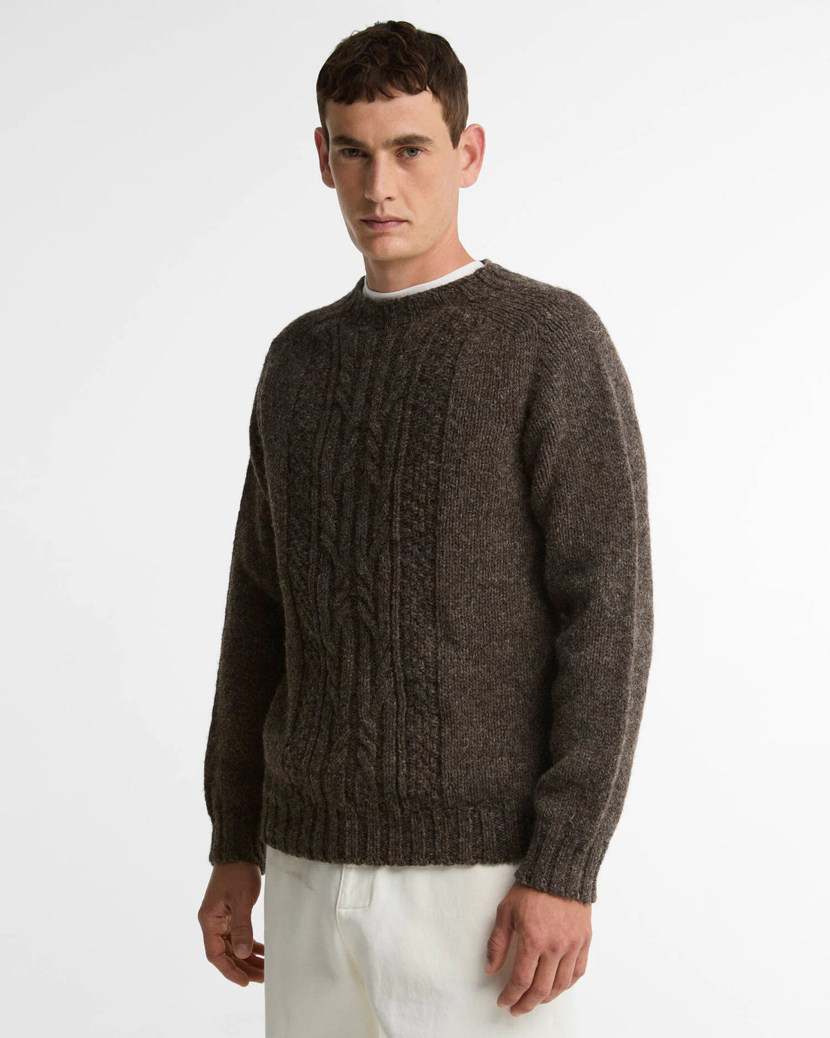 Barbour Men’s Scottish Made Natural Yarn Cable Crew Sweater