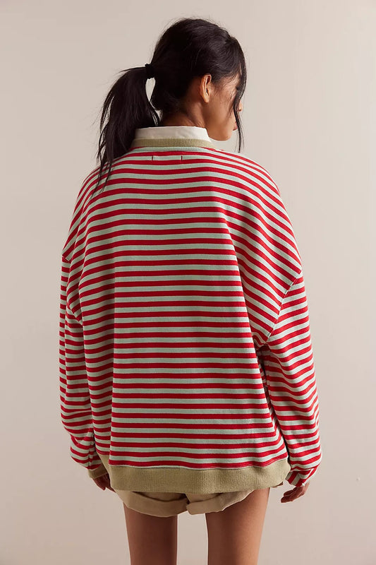 Free People Women’s Classic Striped Oversized Crewneck Shirt