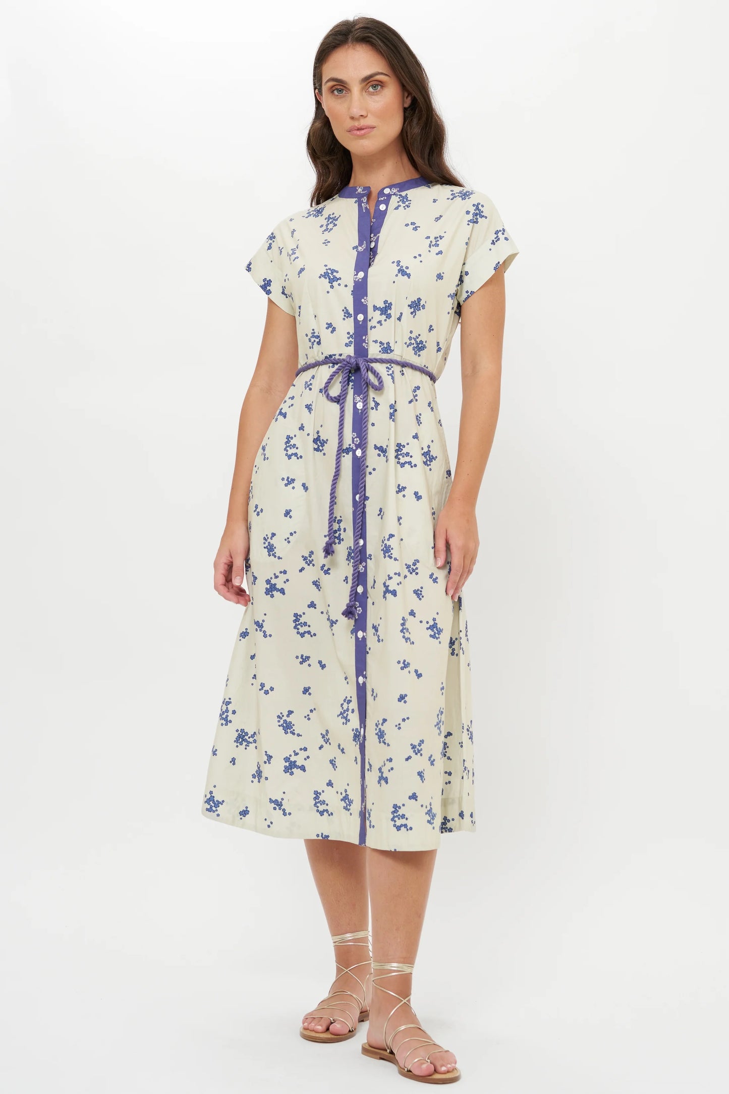 Oliphant Women’s Cap Sleeve Shirt Dress MIDI Alyssum Cream