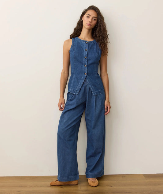 Marine Layer Women’s Allison Pleated Wide Leg Denim Trouser