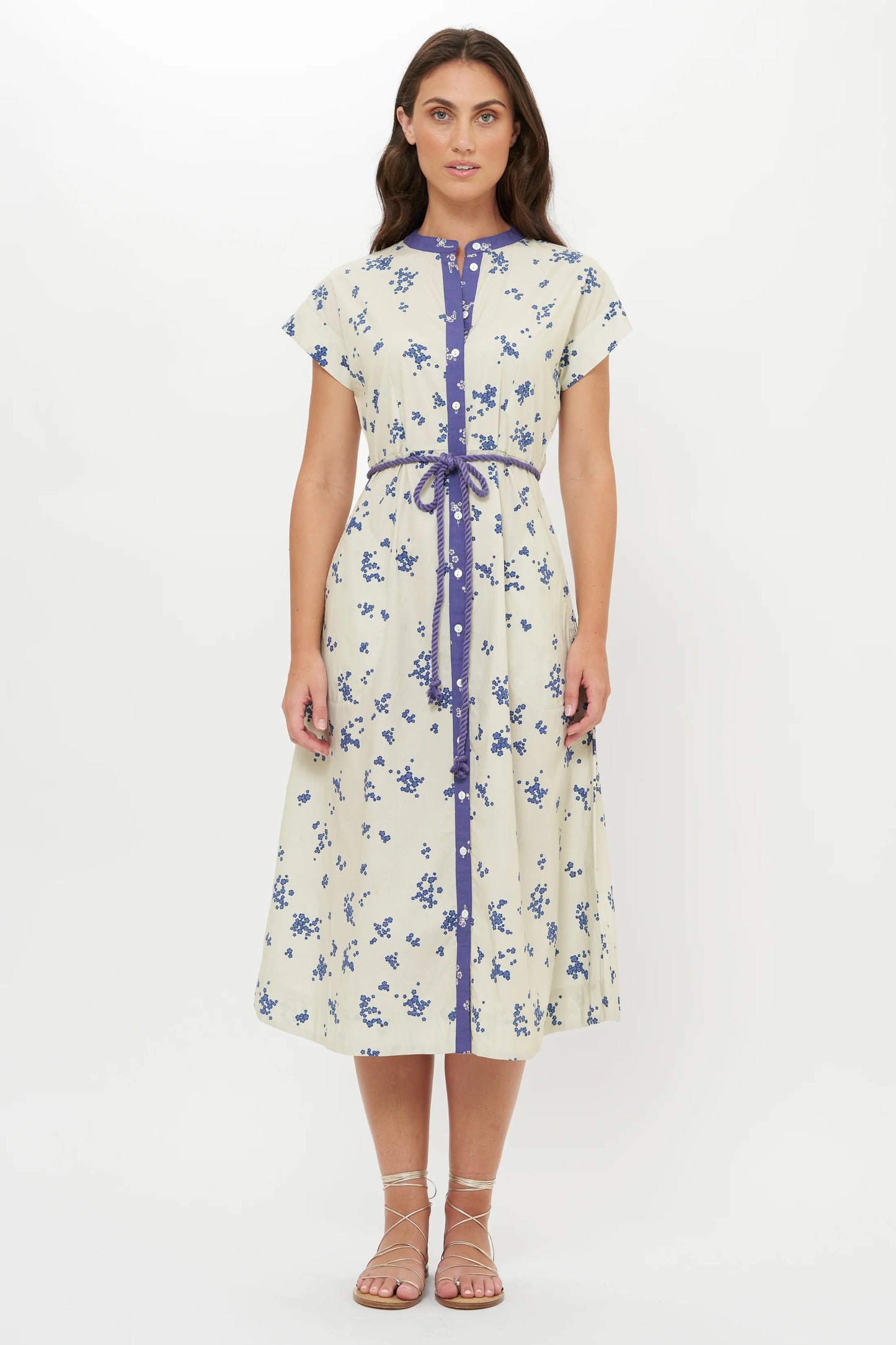 Oliphant Women’s Cap Sleeve Shirt Dress MIDI Alyssum Cream