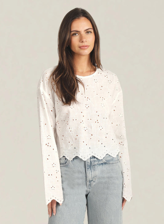 Dylan Women’s All Day Eyelet Long Sleeve White Shirt