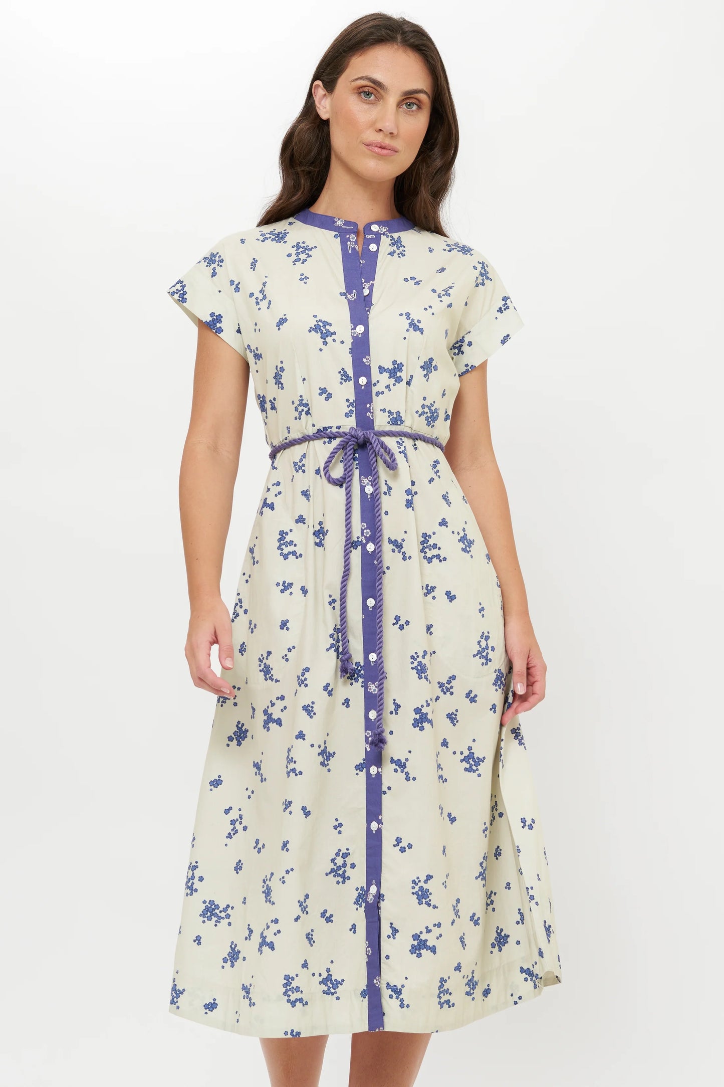 Oliphant Women’s Cap Sleeve Shirt Dress MIDI Alyssum Cream
