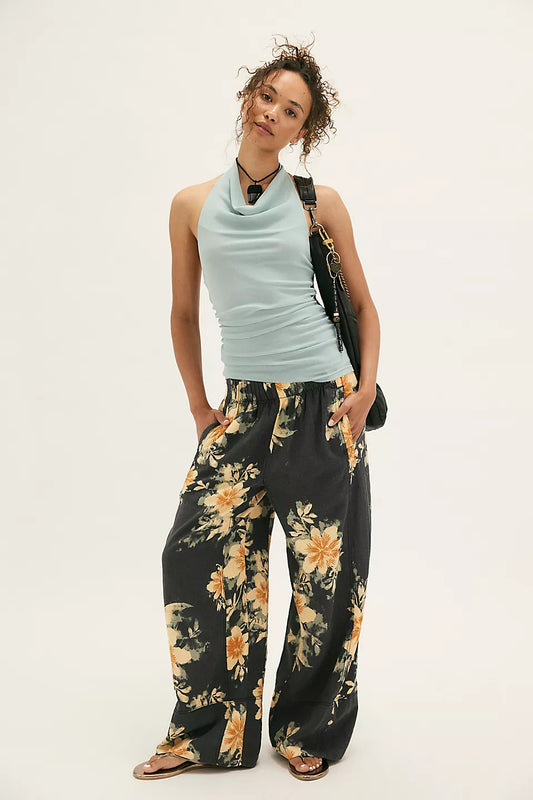 Free People Day's End Linen Printed Pull-On Pants