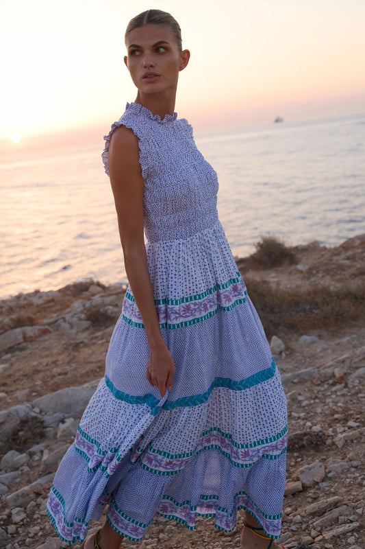 Oliphant Sleeveless Smocked Maxi Dress