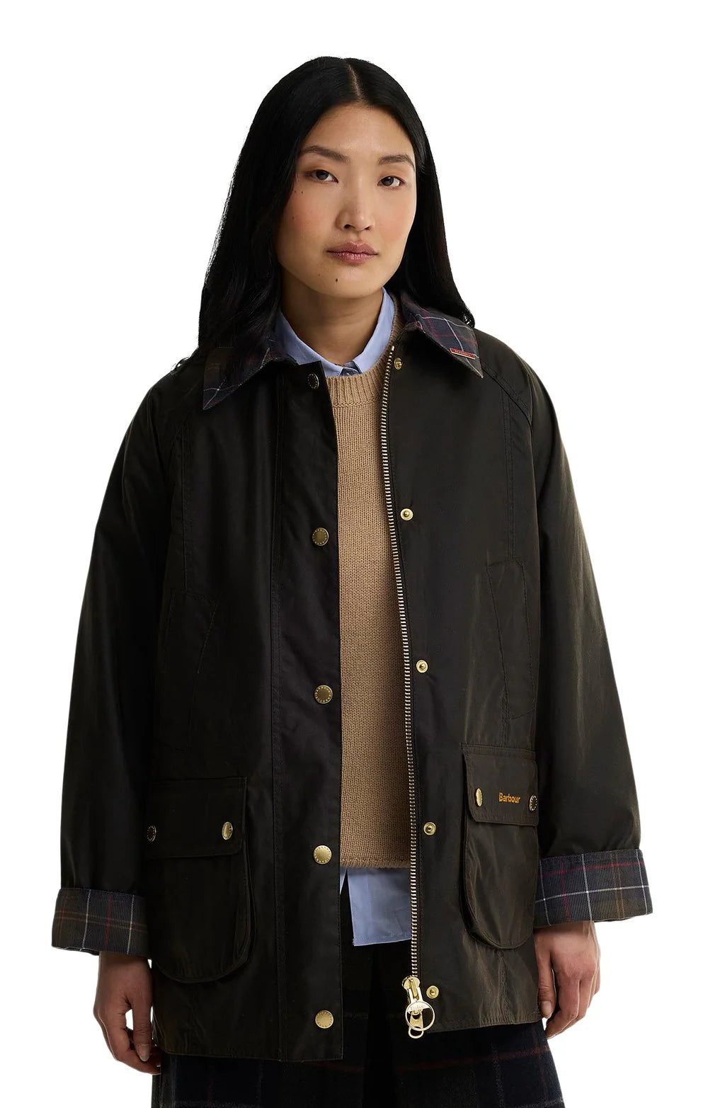 Barbour Women’s Icons Tartan Collar Modern Beadnell Wax Jacket