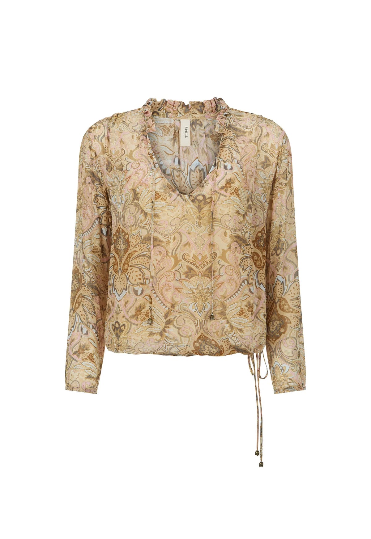 Spell Women’s Damask Long Sleeve Blouse in Chai