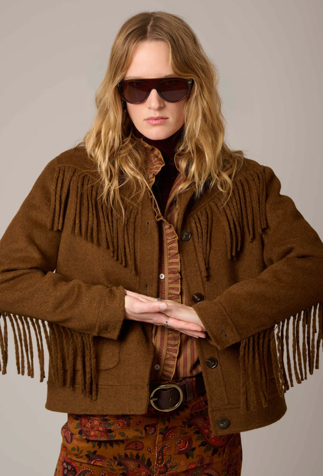MKT Studio Women’s Vuchia Camel Fringe Jacket
